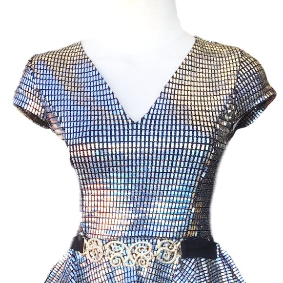 IPONA Peplum Sequined Bodice Short Dress V-Neck Beaded Party Cocktail S - Picture 6 of 10